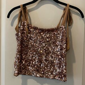 Free People Sequin Gold Tank Top